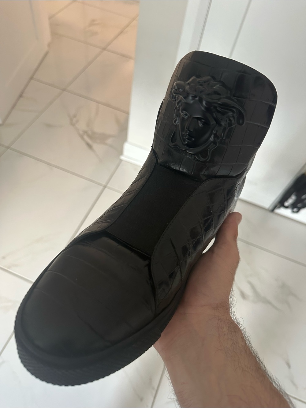 Versace Black Croc-Embossed Slip-On - Size 11 - with Medusa Head - Mint - W/ Box